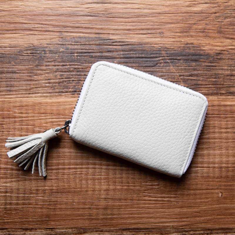 迷你短夹 零钱包 钥匙 便携 卡片 收纳力强 轻薄 分类零钱 白色 - 零钱包 - 真皮 白色