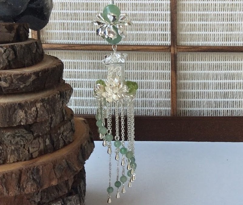 喵手作~古风长坠发簪(附两种垂坠)/银/绿 - 发饰 - 其他材质 绿色