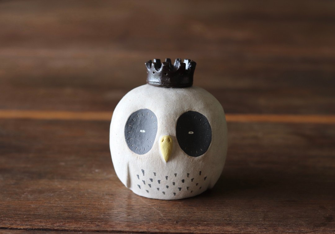 Animal Vase Owl King [Made-to-Order] - 陶艺 - 陶 白色