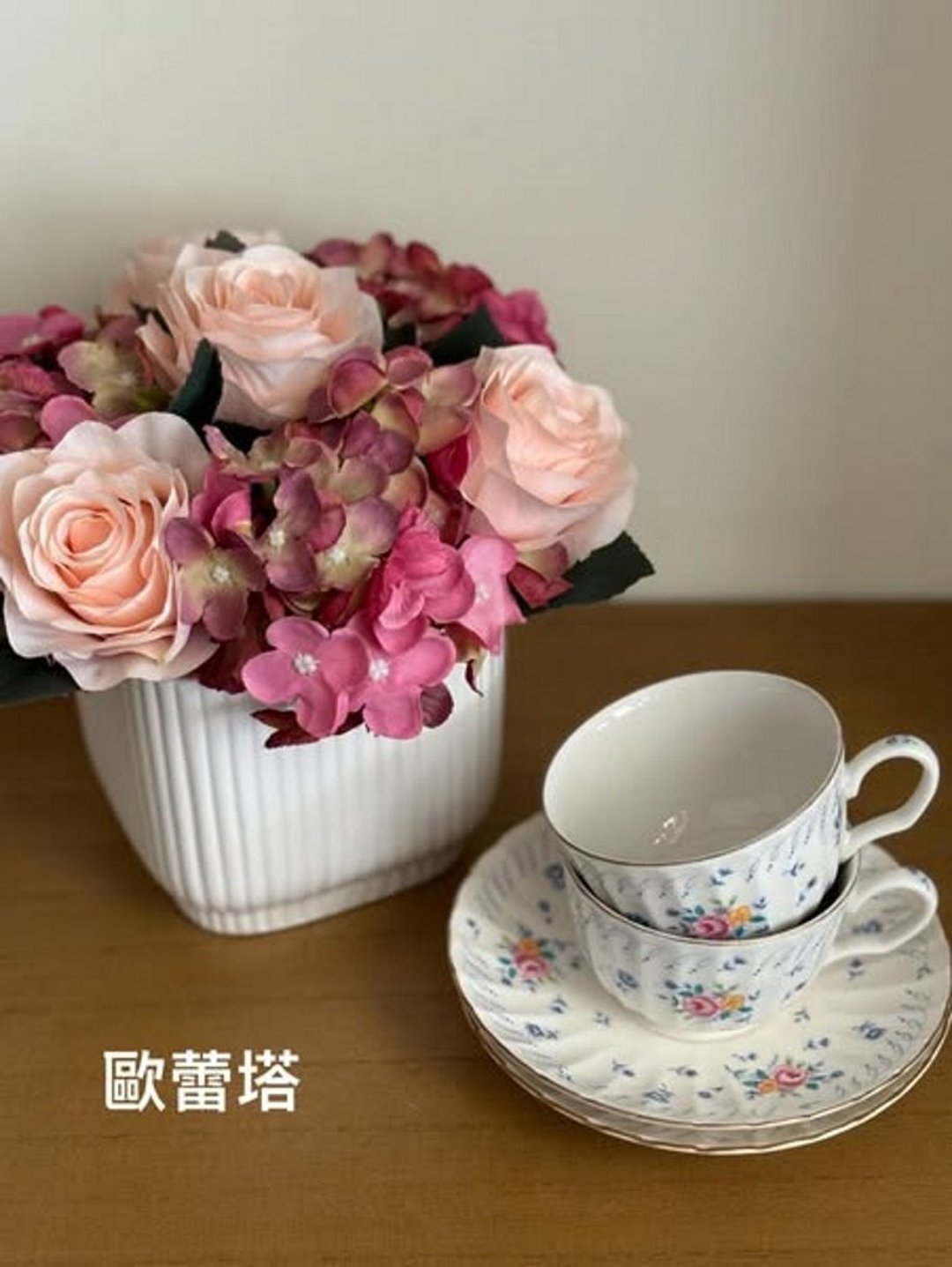 欧蕾塔手做**香槟玫瑰+绣球人造盆花 - 植栽/盆栽 - 其他材质 粉红色