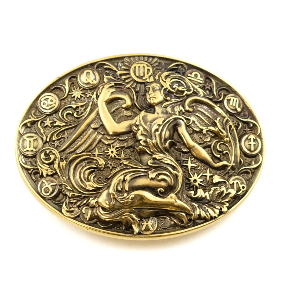Virgo soild brass belt buckle, Astrological Zodiac Sign belt accessory - 皮带/腰带 - 其他材质 金色