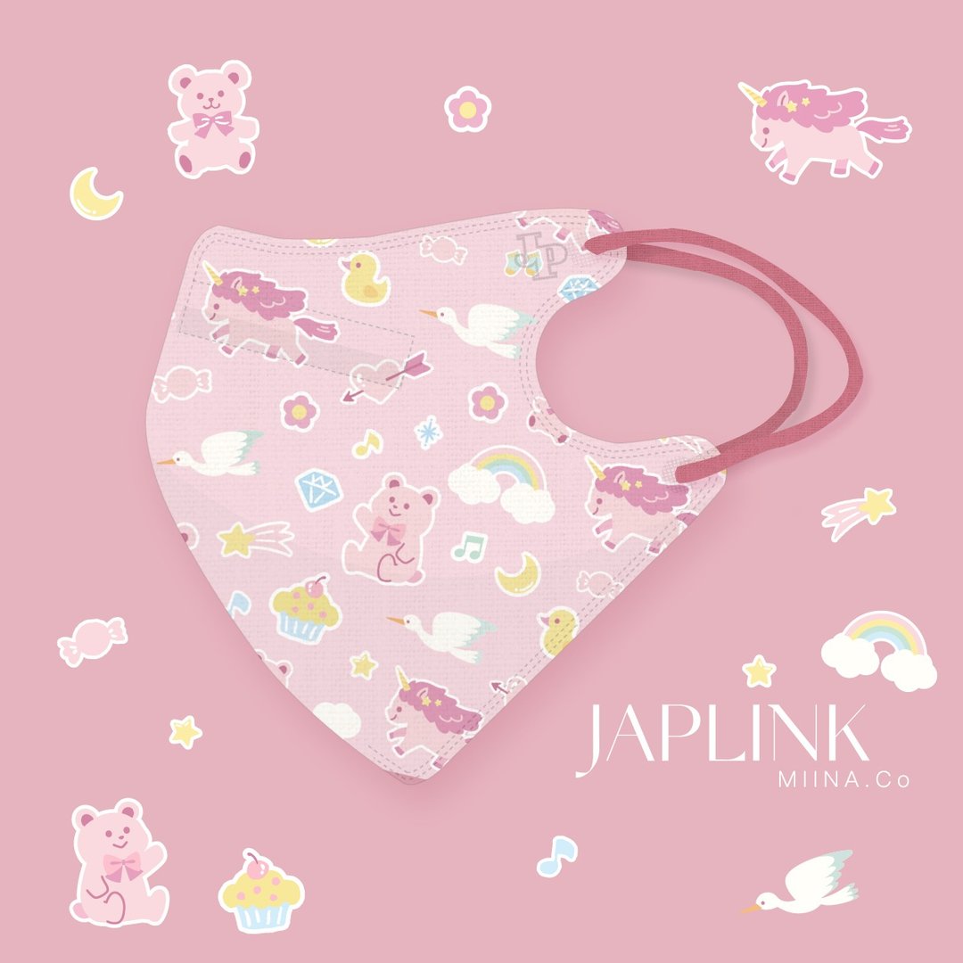 【标准】JAPLINK HEPA 高科技水驻极 立体医疗口罩- 梦幻熊熊 - 口罩 - 聚酯纤维 粉红色