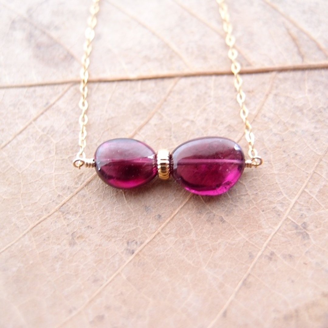 【K14gf】Rhodolite Garnet Necklace 红榴石 项链 Tumble - 项链 - 宝石 紫色