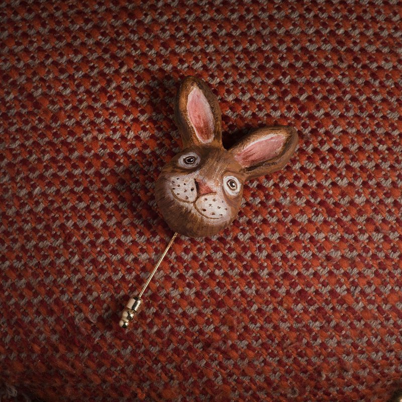 兔子胸针 / 动物心口针 - 胸针 - 纸 咖啡色