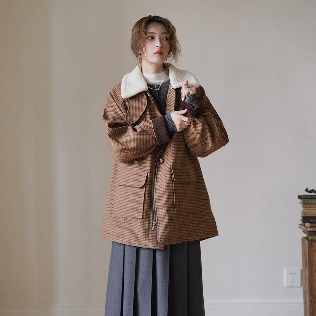 千鸟格外套式羽绒服|外套|秋冬款|Sora-1092 - 女装休闲/机能外套 - 聚酯纤维 