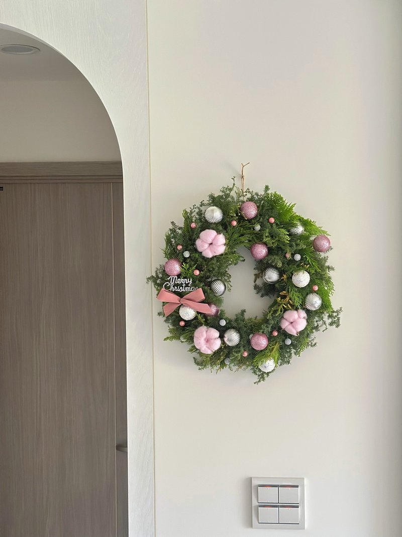 银粉色系圣诞花圈 新鲜雪松 / 永生不凋雪松 40cm - 干燥花/捧花 - 植物．花 