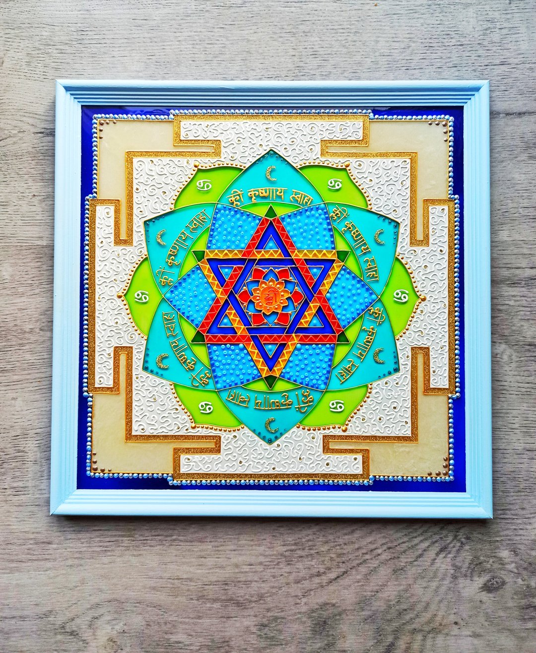 月亮yantra Chandra冥想行星yantra Tantra装饰瑜伽礼物治疗 - 墙贴/壁贴 - 玻璃 多色