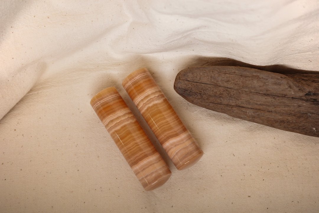 【好石多磨】木纹玛瑙_玉石印章_夫妻结婚对章_圆章 - 印章/印台 - 玉石 橘色