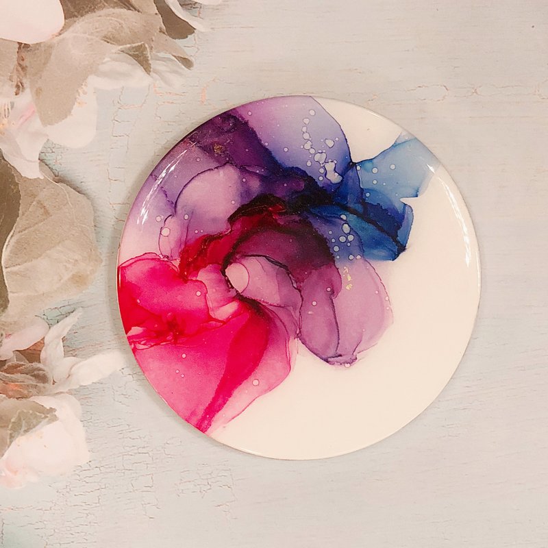 酒精墨水艺术陶瓷杯垫 - 紫红蓝色 - 摆饰 - 其他材质 多色