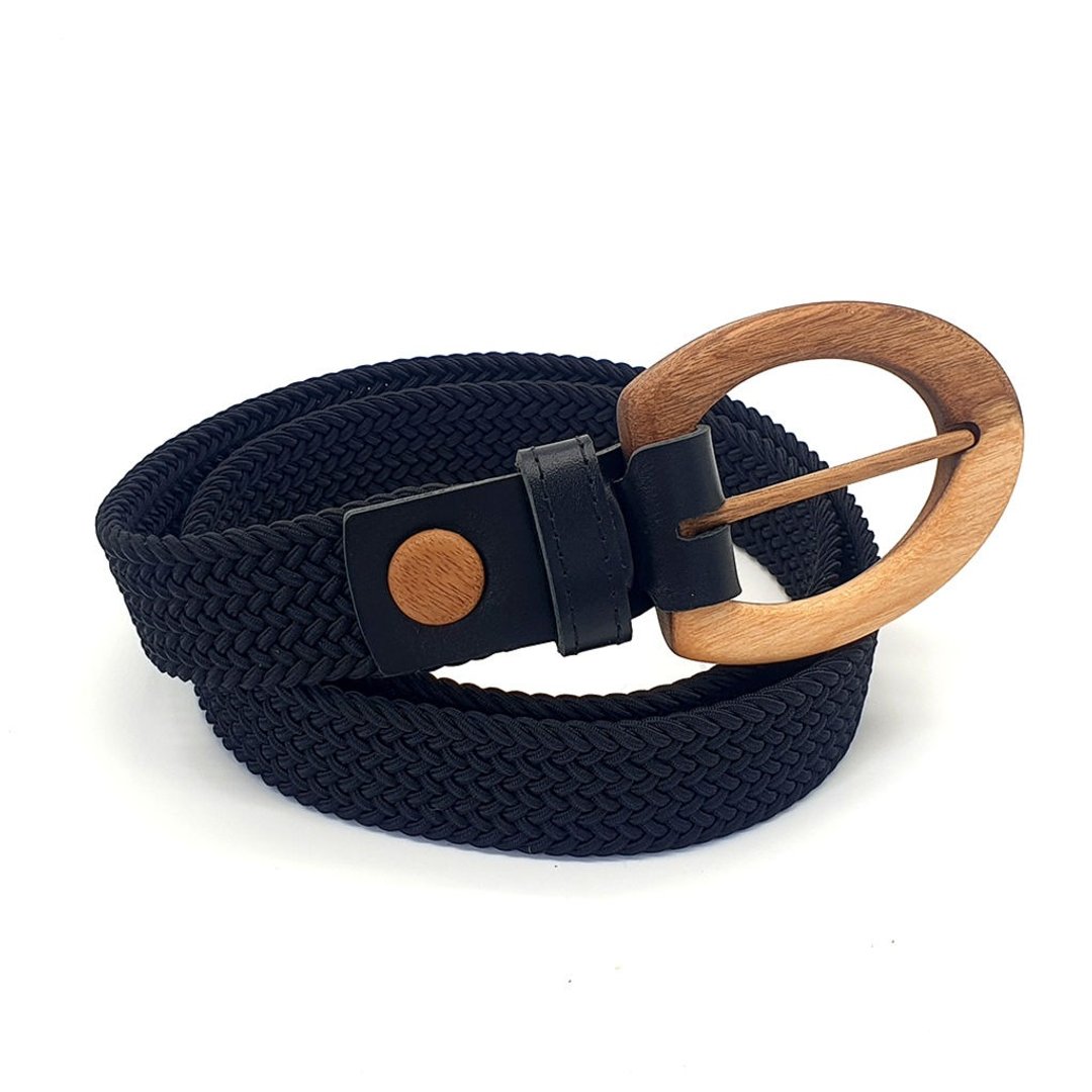 Wood Belt Yellowstone Clever 315 - 胡桃木黑色编织棉绳皮带 - 皮带/腰带 - 木头 黑色