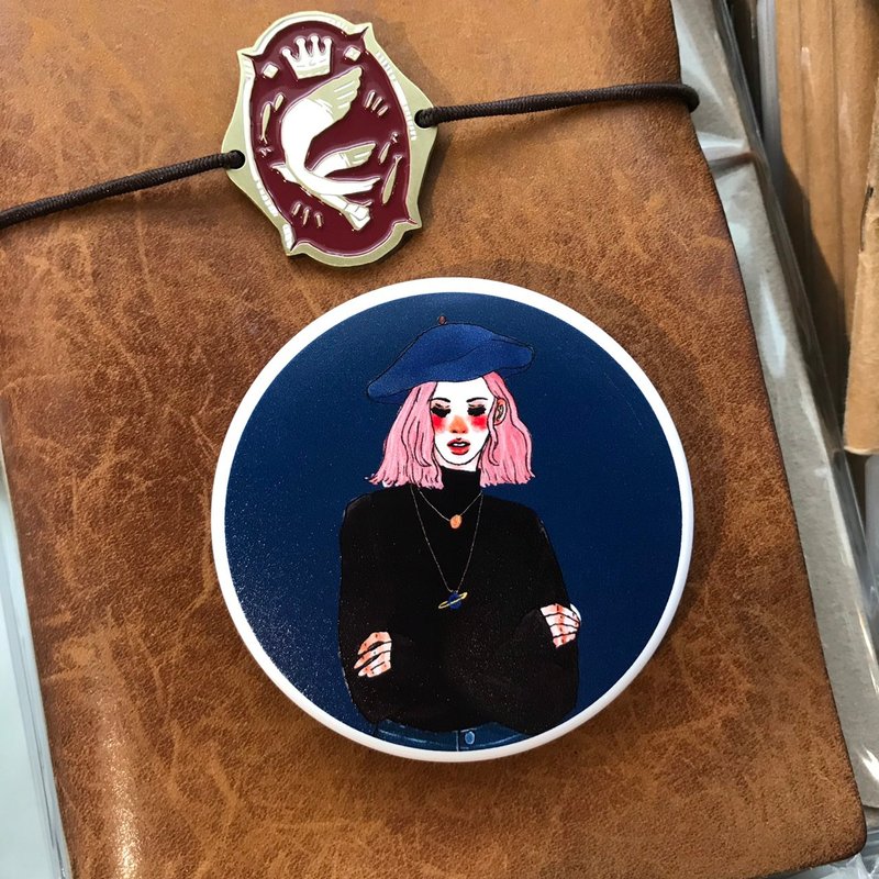 梵谷女孩 随身圆镜附梳子 - 彩妆刷具/镜子/梳子 - 塑料 蓝色