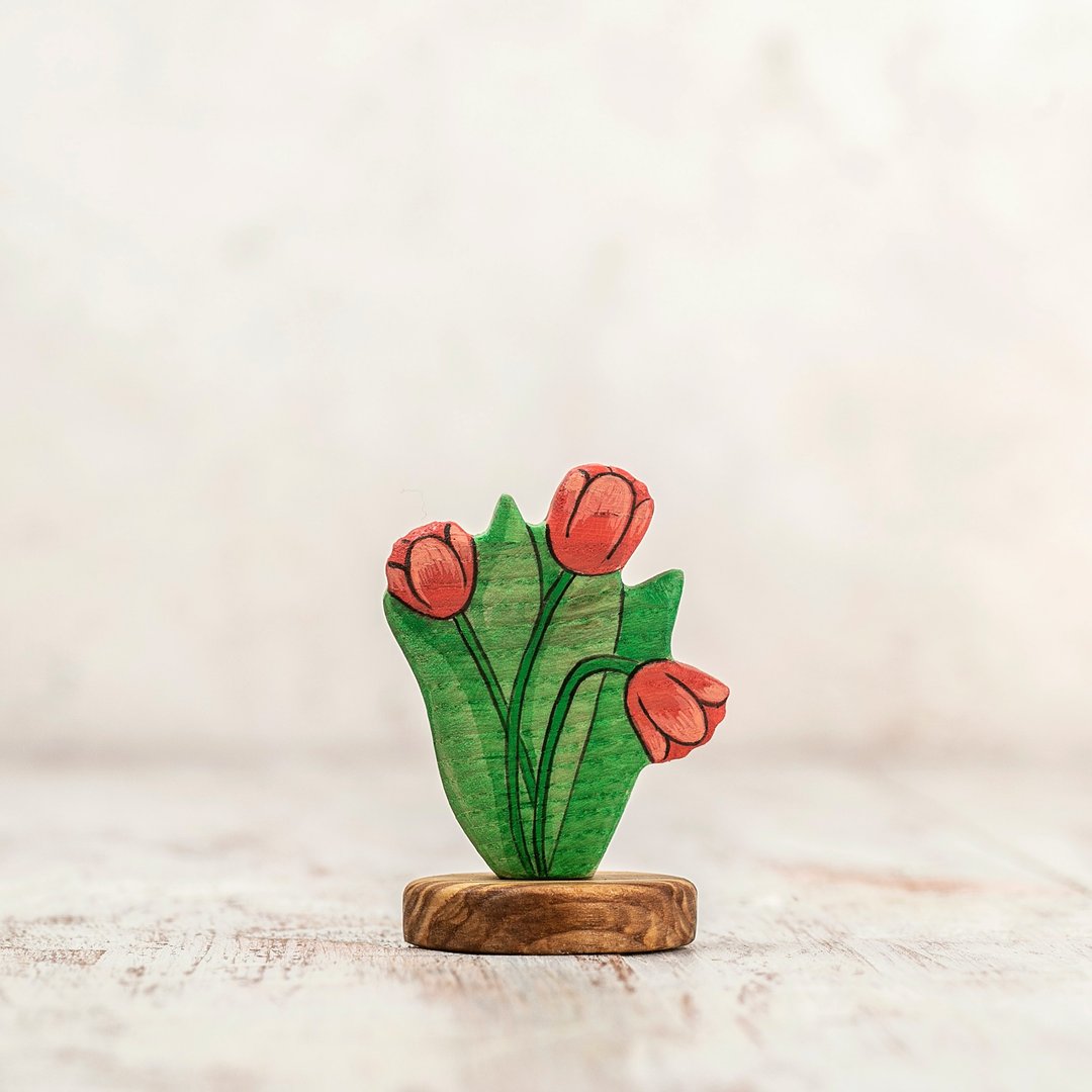 Handcrafted Wooden Tulip Toy - Eco-Friendly, Safe, and Durable - Perfect Gift - 玩具/玩偶 - 木头 红色