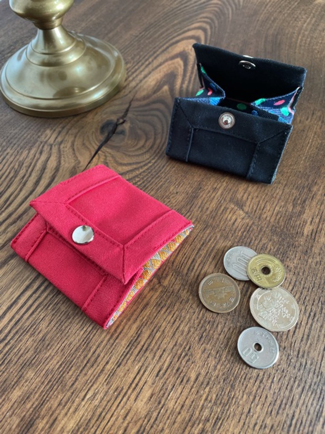 Kurashiki Canvas Tatami Edge Coin Case Box Type Coin Purse Red Black - 零钱包 - 棉 