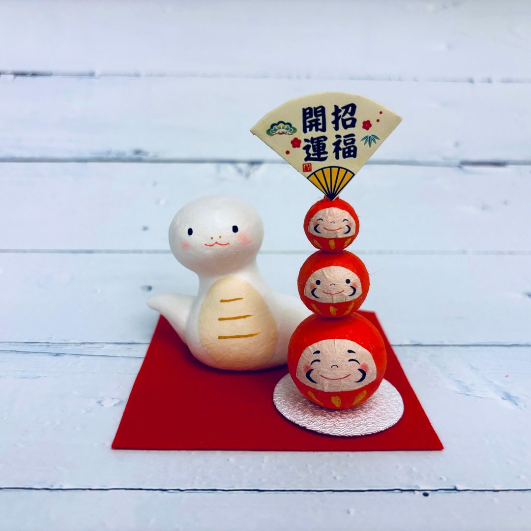 福气蛇与开运达摩-偷瞄-和纸制-生肖吉祥物(蛇年)重生,开运,招财 - 玩偶/公仔 - 纸 