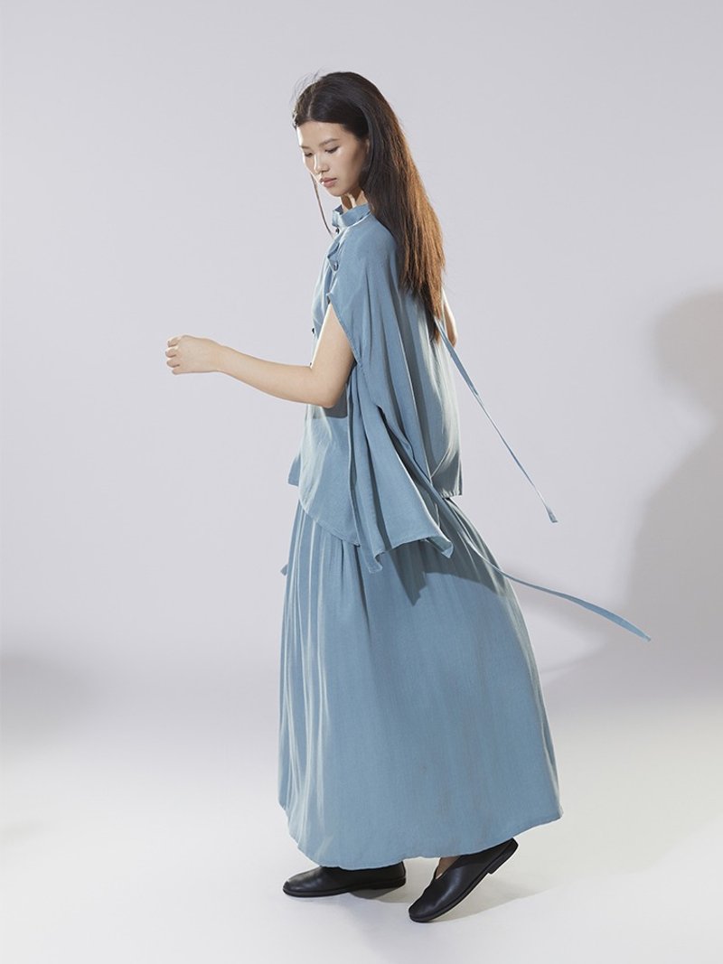 铜氨丝短袖衬衫半裙套装 - 裙子 - 其他材质 绿色