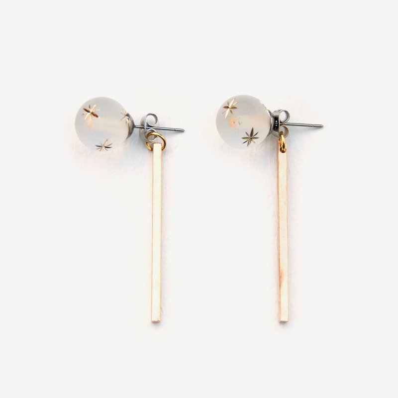 星星系列 - 雾白星球前后扣耳环 - 耳环/耳夹 - 其他金属 白色