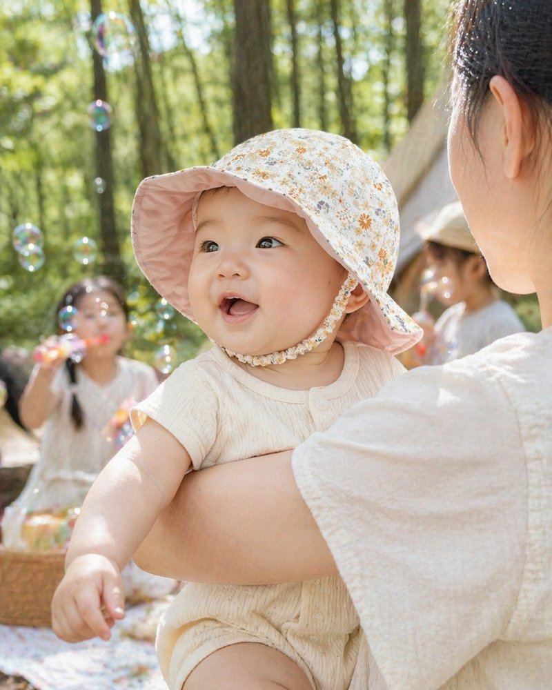 鼠尾草花 云朵织褶亲子渔夫帽 新生儿帽 渔夫帽 亲子帽遮阳帽 - 婴儿帽/发带 - 棉 