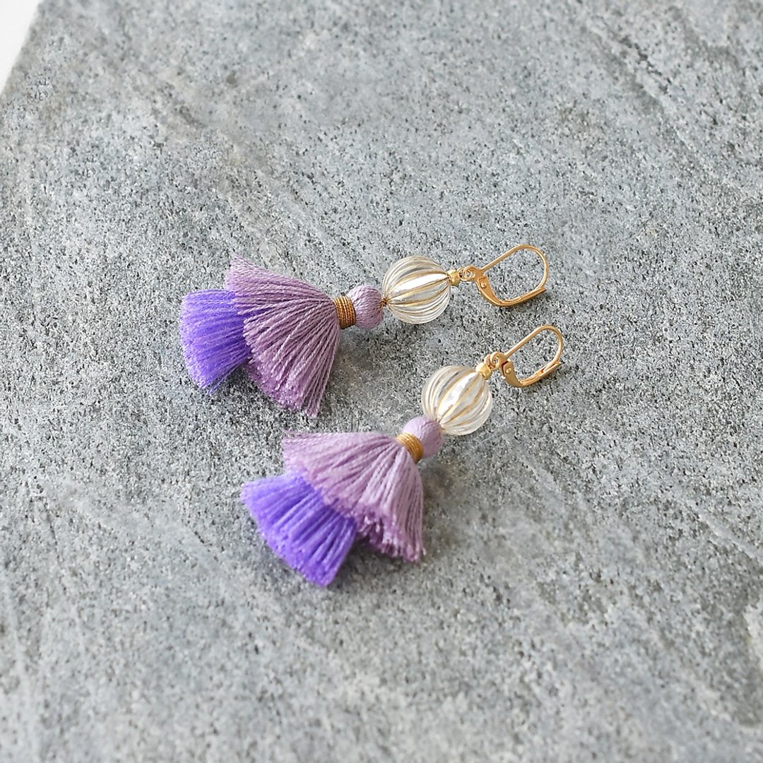 Double tassel earrings /Hydrangea purple - 耳环/耳夹 - 其他材质 紫色