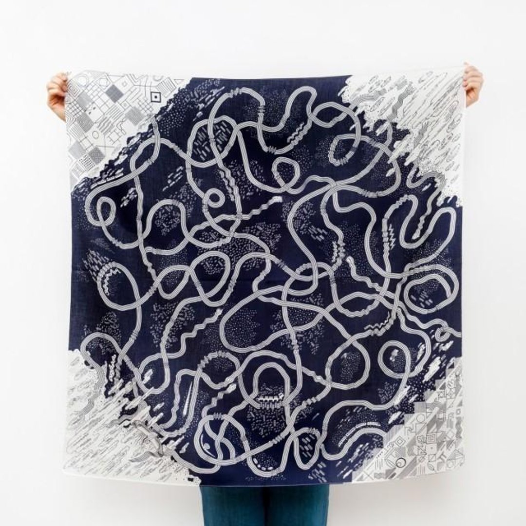 The Hida Express Furoshiki Scarf - 丝巾 - 棉 蓝色