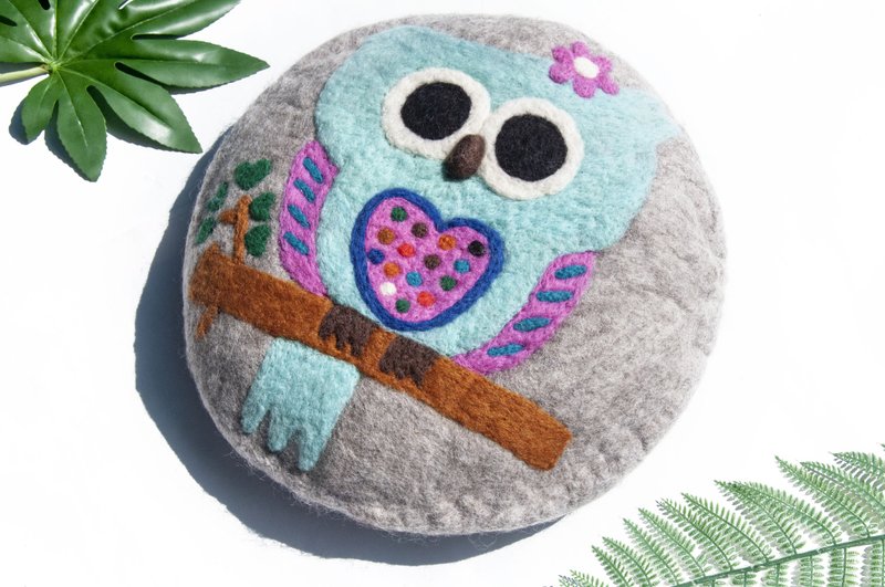 纯羊毛毡椅垫 抱枕 羊毛毡坐垫 羊毛毡靠枕-热带雨林动物猫头鹰 - 枕头/抱枕 - 羊毛 多色