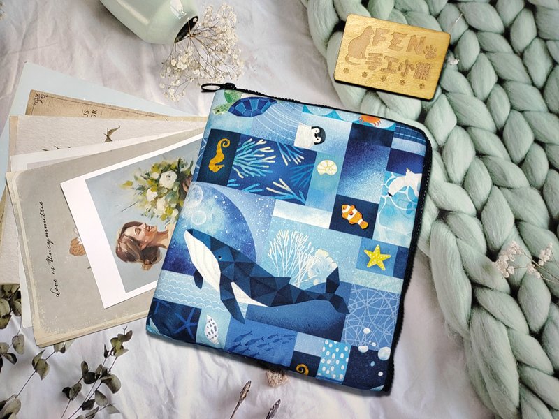 彩色喷墨-积木海洋鲸鱼防拨水牛津布L型拉链袋铺棉-电子书保护套 - 手机壳/手机套 - 棉．麻 