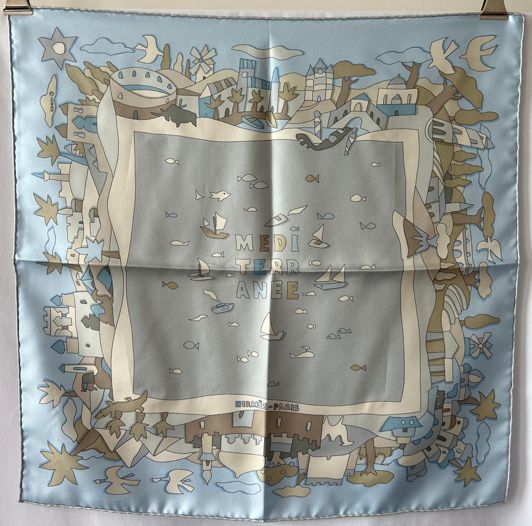 Hermes scarf粉蓝色丝巾方巾 日本中古vintage - 丝巾 - 丝．绢 蓝色