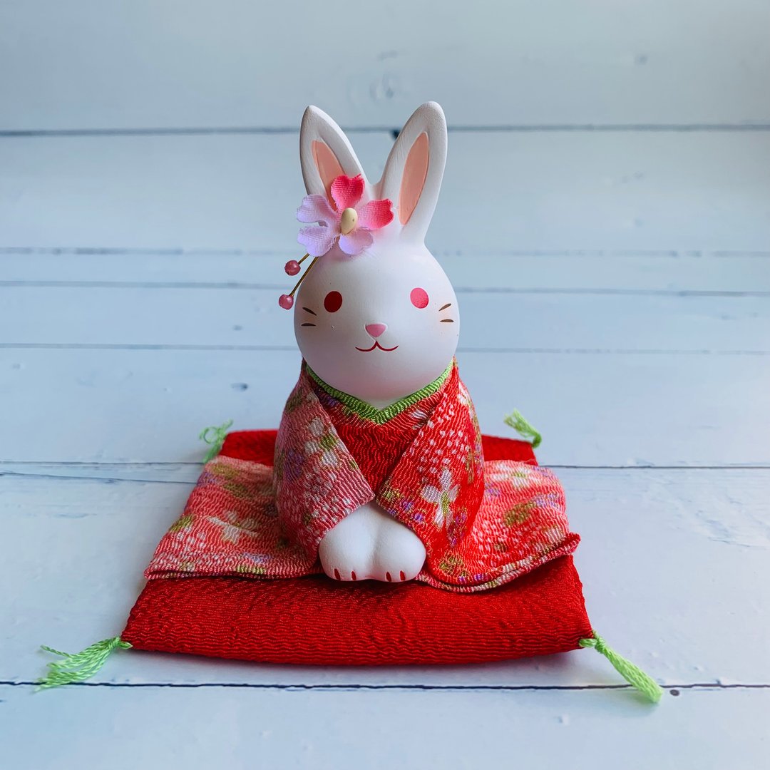 锦彩和服花兔-兔子吉祥物 - 摆饰 - 陶 