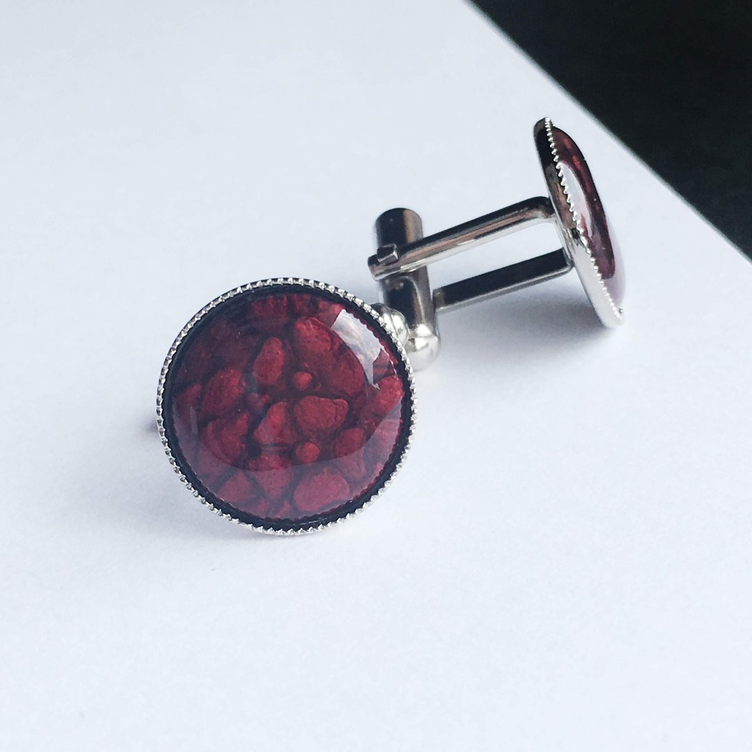 Floret [Ruby Ruby] Cloisonne Cufflinks Cufflinks Red Copper Metal Cloisonne - 袖扣 - 其他材质 红色