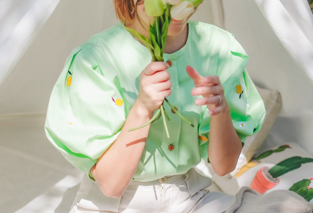 Juliet 宽版棉质上衣 : Lemon Lime 柠檬 - 女装上衣 - 棉 绿色