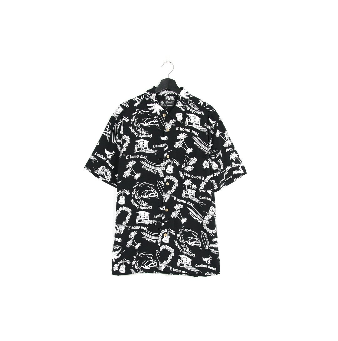 Back to Green- 度假夏威夷衬衫 黑底图样 /vintage shirts - 男装衬衫 - 棉 