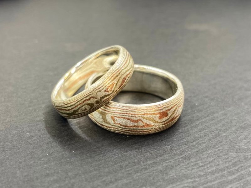 【半亩光】三色木目金雾面戒指 - 戒指 - 银 银色