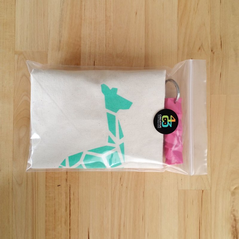 限量折纸动物手提帆布袋+ 莓红钥匙圈 // 几何 绿色 长颈鹿图案 - 手提包/手提袋 - 棉．麻 红色