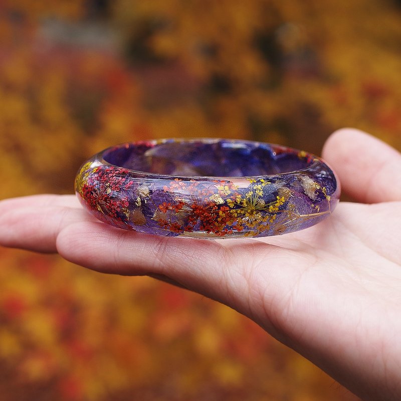 花说・当季期间限定 - 京都永观堂・枫叶真花手镯真花手镯/秋色系 - 手链/手环 - 其他材质 红色