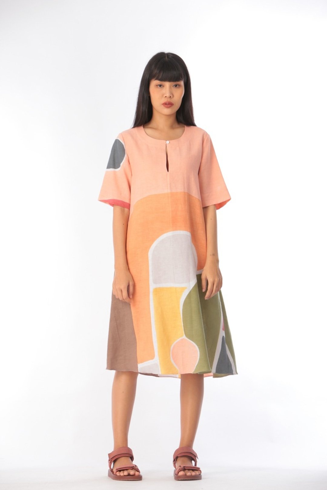 Short Dress Cotton Rayon Hand Paint Art&Decor - 洋装/连衣裙 - 棉 橘色