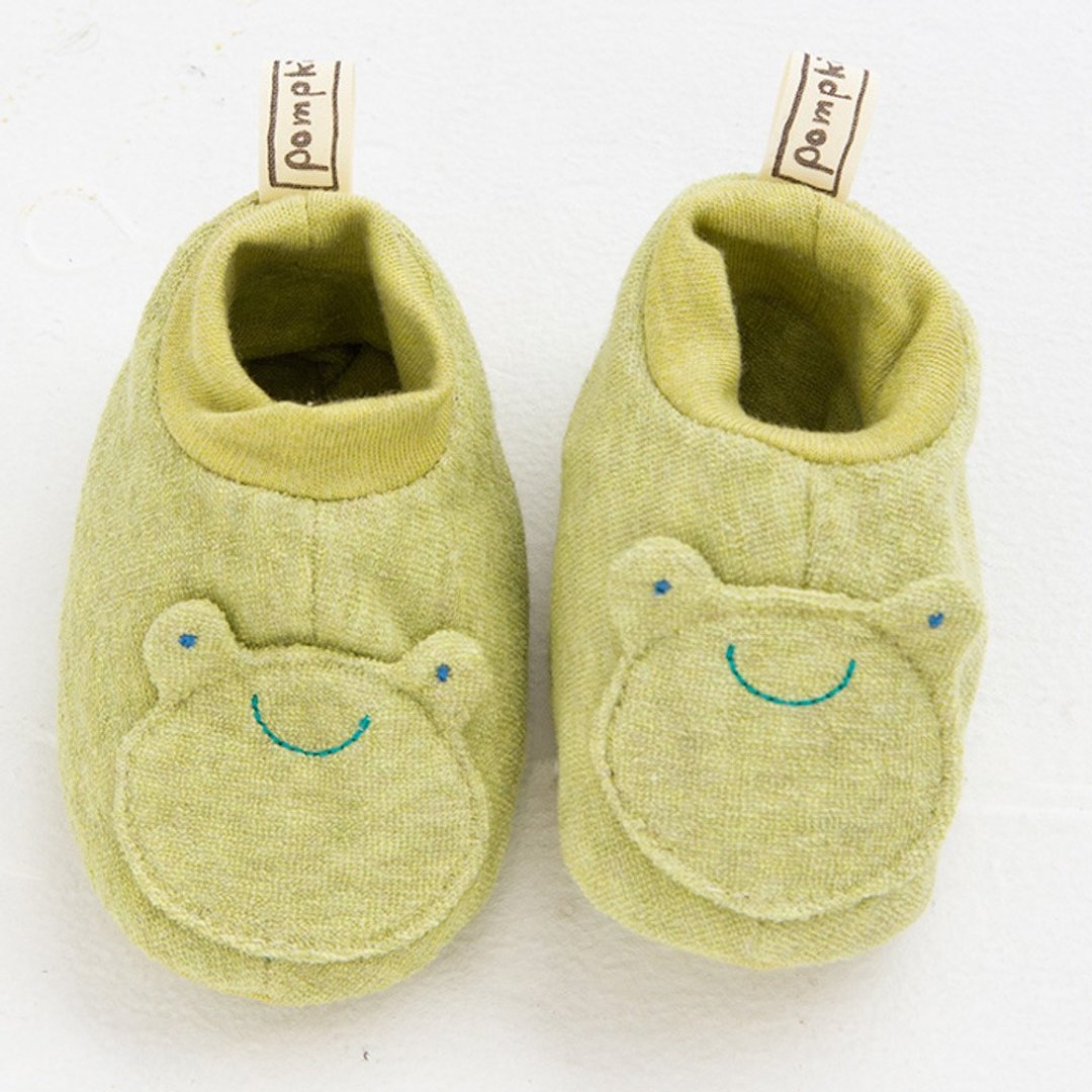Y-1362 100% Organic Cotton Booties Frog Frog Booties Frog Made in Japan - 婴儿鞋 - 棉 绿色