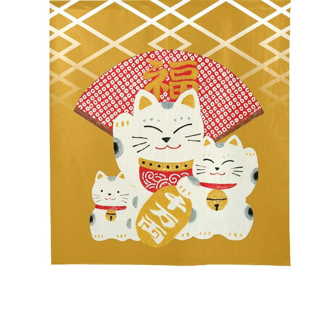 日本制 コスモ中门帘 招财猫福扇 幸运黄 - 门帘/门牌 - 聚酯纤维 