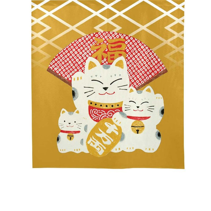 日本制 コスモ中门帘 招财猫福扇 幸运黄 - 门帘/门牌 - 聚酯纤维 