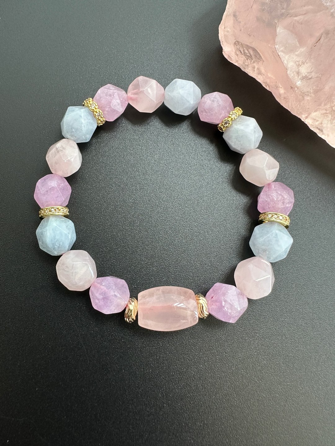 粉晶、海蓝宝、薰衣草紫水晶。包邮中。原创水晶手链。 - 手链/手环 - 水晶 