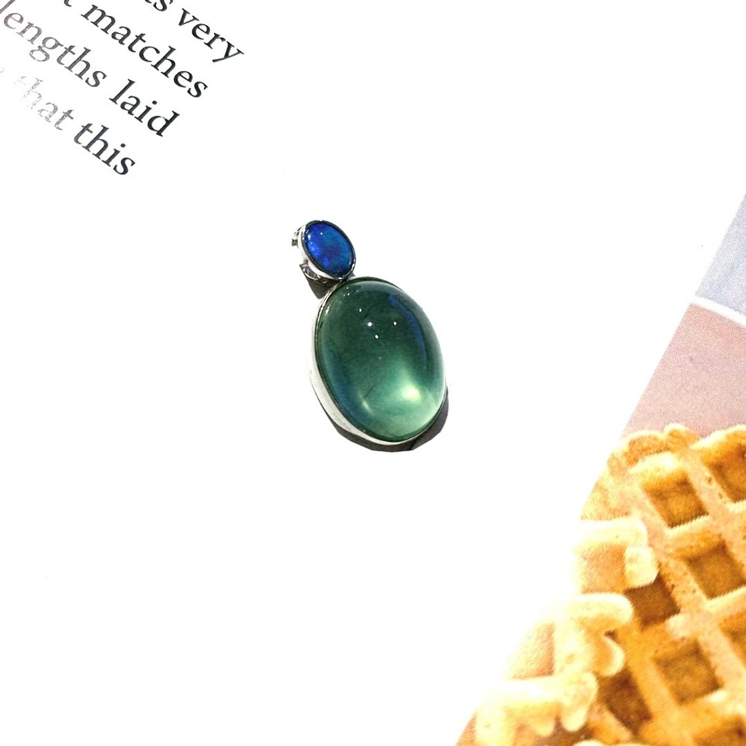 Eli Jewelry正14K白金 天然葡萄石蛋白石14K白金坠子 坠头 吊坠 - 项链 - 贵金属 银色