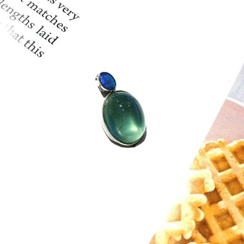 Eli Jewelry正14K白金 天然葡萄石蛋白石14K白金坠子 坠头 吊坠 - 项链 - 贵金属 银色