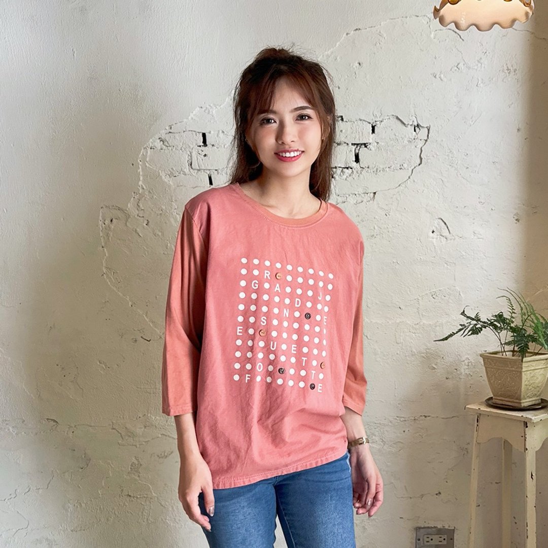 Hana Mokuba 拼接布点点圆领长袖上衣 - 女装上衣 - 其他材质 