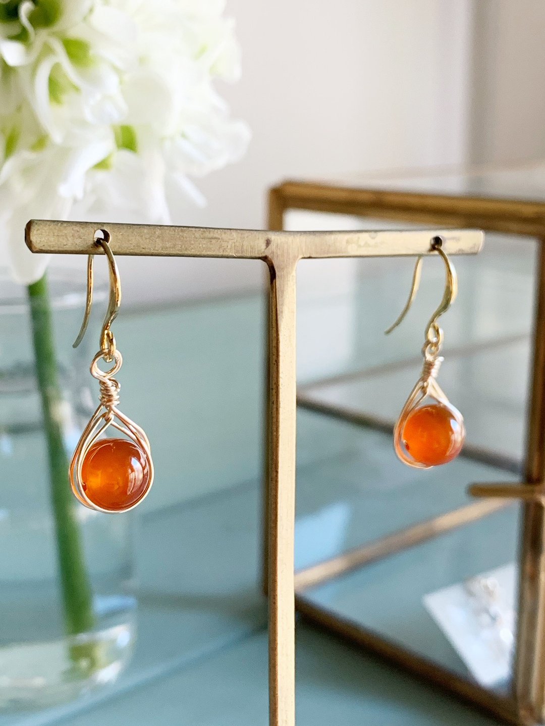 [Unisex] Carnelian single pierced Clip-On that give you the courage to take a step forward [July birthstone] - 耳环/耳夹 - 半宝石 橘色