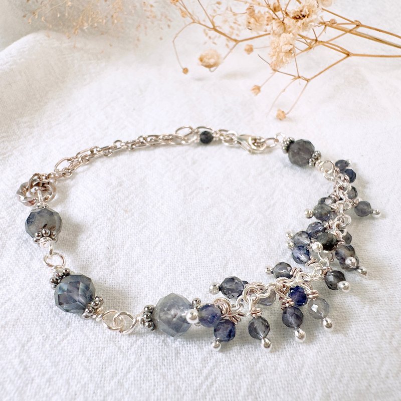 法式典雅风堇青石纯银手作手链 - 手链/手环 - 半宝石 蓝色