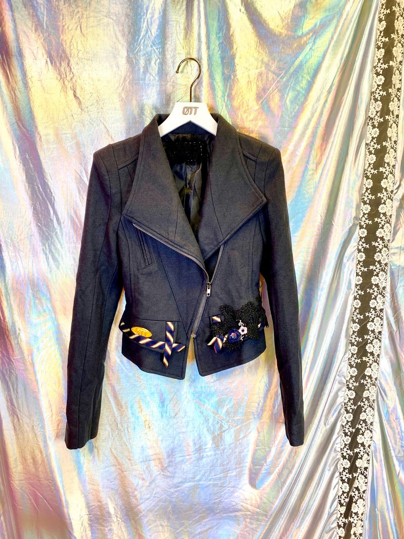 OTT独一无二•Unique*日系灰蓝色 时尚 Biker Jacket 短外套* - 女装休闲/机能外套 - 羊毛 灰色