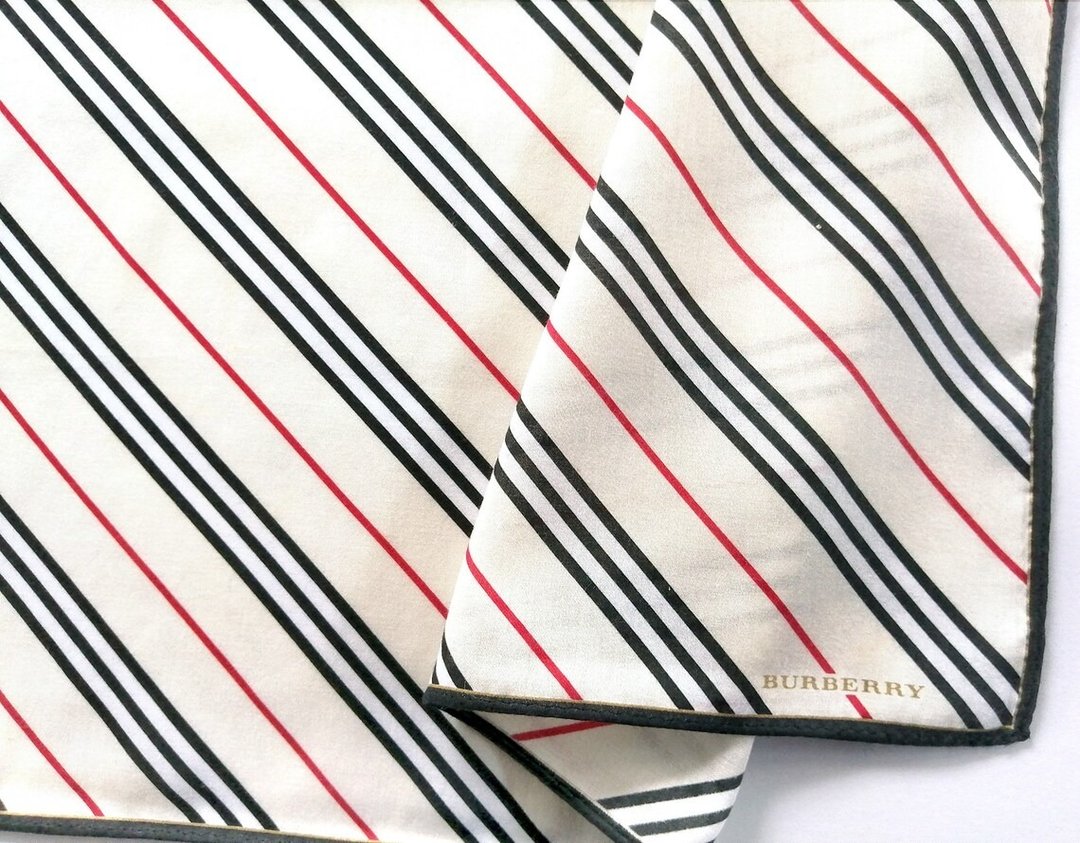 复古 Burberry 斜条纹手帕 - 简约优雅 20 x 19.5 英寸 - 手帕/方巾 - 棉 粉红色