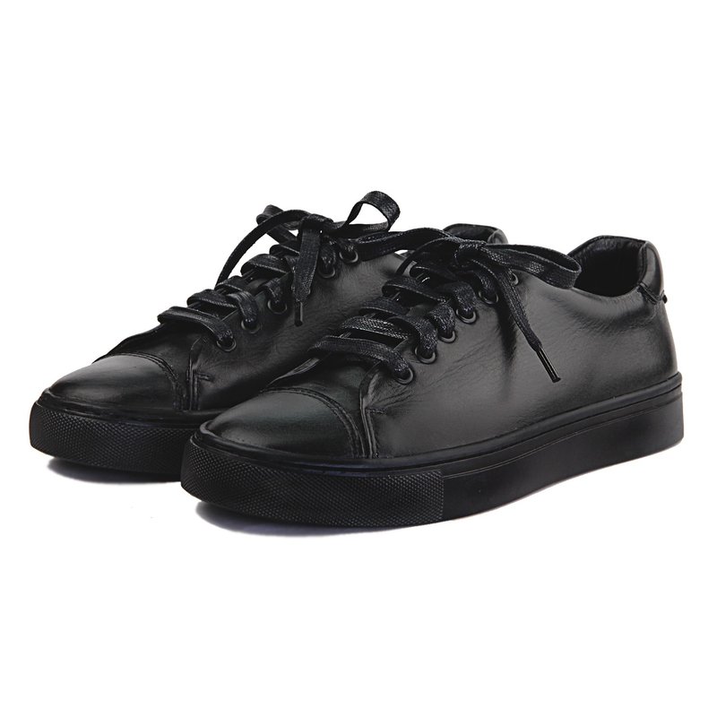Mirako X Sweet Villians W1072 Black Leather Sneaker - 女款休闲鞋 - 真皮 黑色