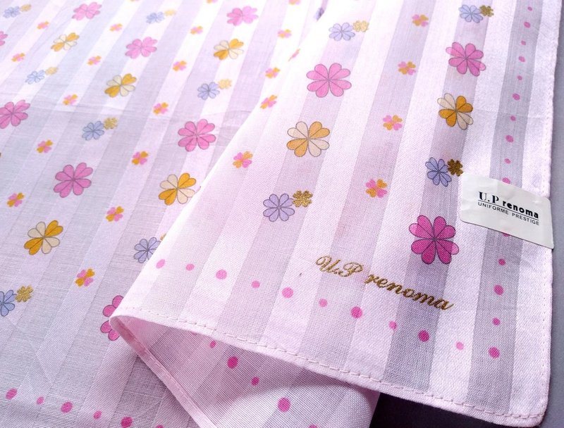 U. P renoma Paris Vintage Handkerchief Women Handkerchief 20.5 x 20.5 inches - 丝巾 - 棉．麻 粉红色
