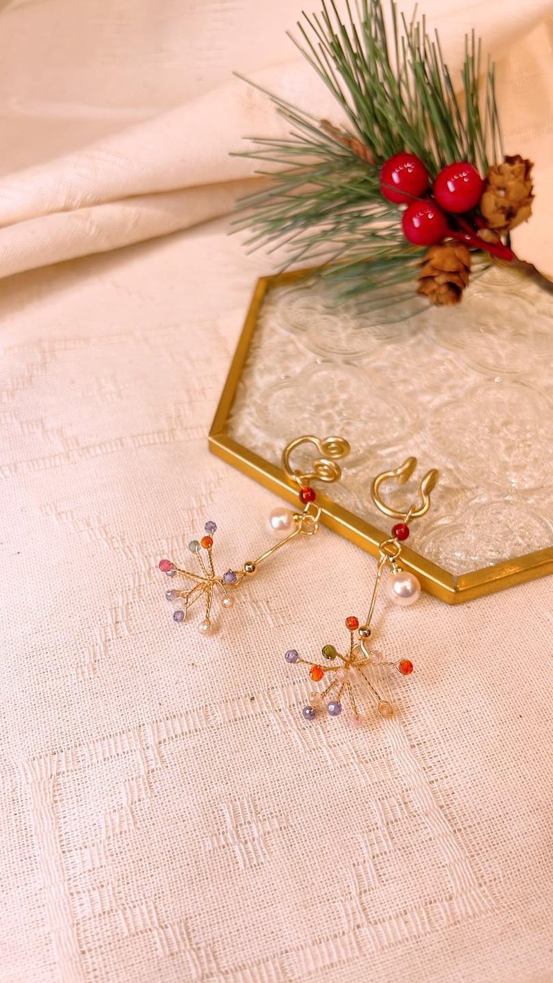 彩色珠 | 珍珠款 - 耳环/耳夹 - 其他材质 红色