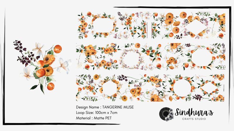 Tangerine Muse 柑橘缪思 花卉雾面 PET 胶带 手帐素材 - 贴纸 - 塑料 橘色