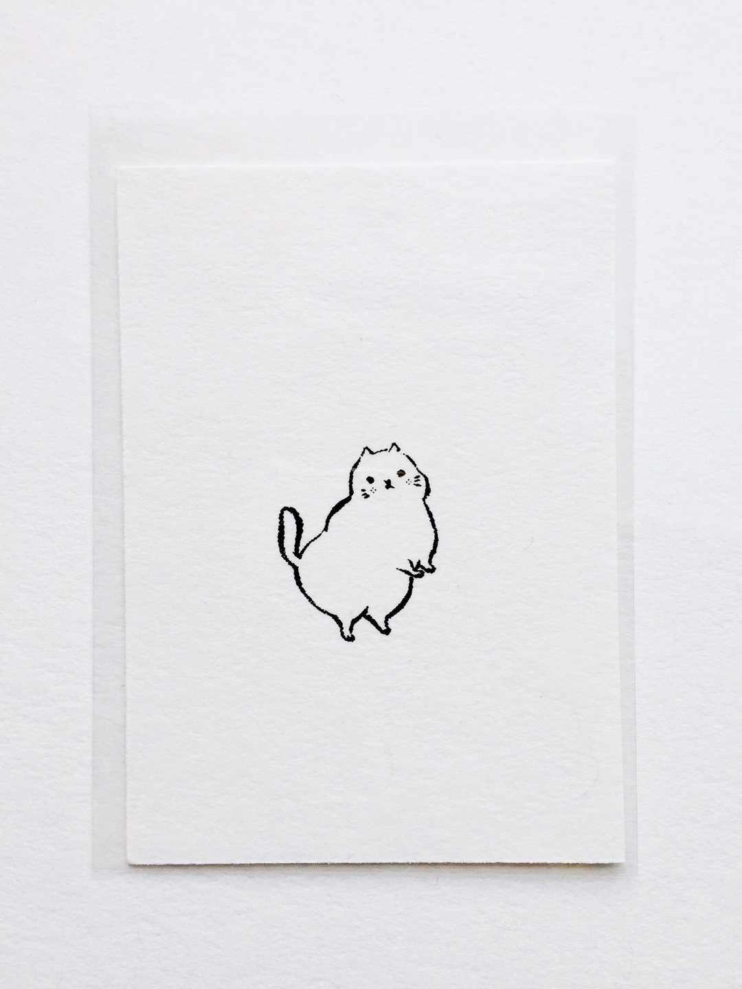 限量 四只脚三岛小猫手工绢印羊毛纸版画 - 卡片/明信片 - 纸 白色